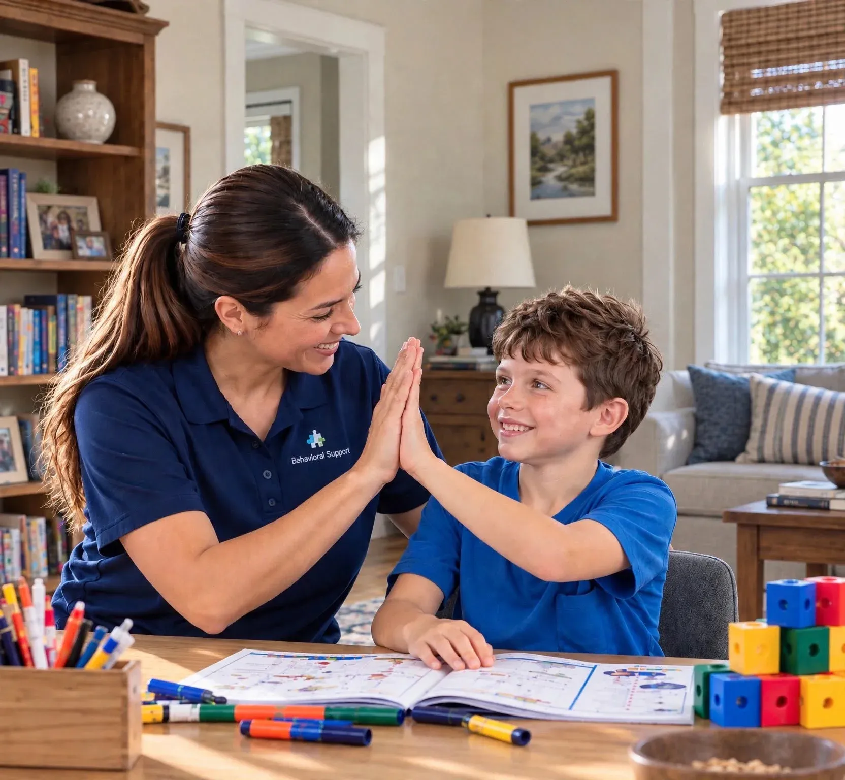 Behavioral support caregiver with a child